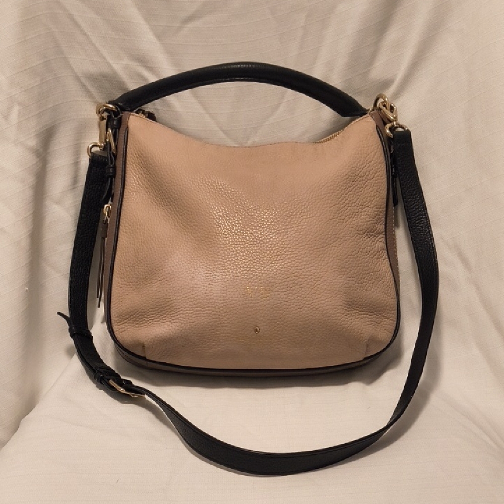 kate spade Beige and Black Pebbled Leather Shoulder Bag